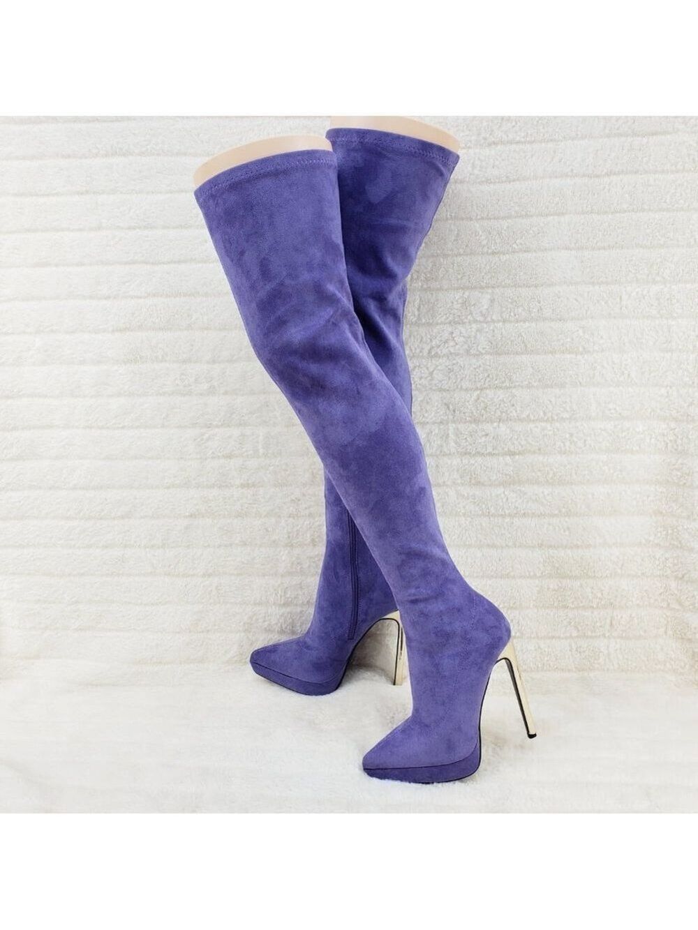 Girlz Revenge Faux Stretch Suede Purple Sexy High Heel Pointy Toe Platform Boots